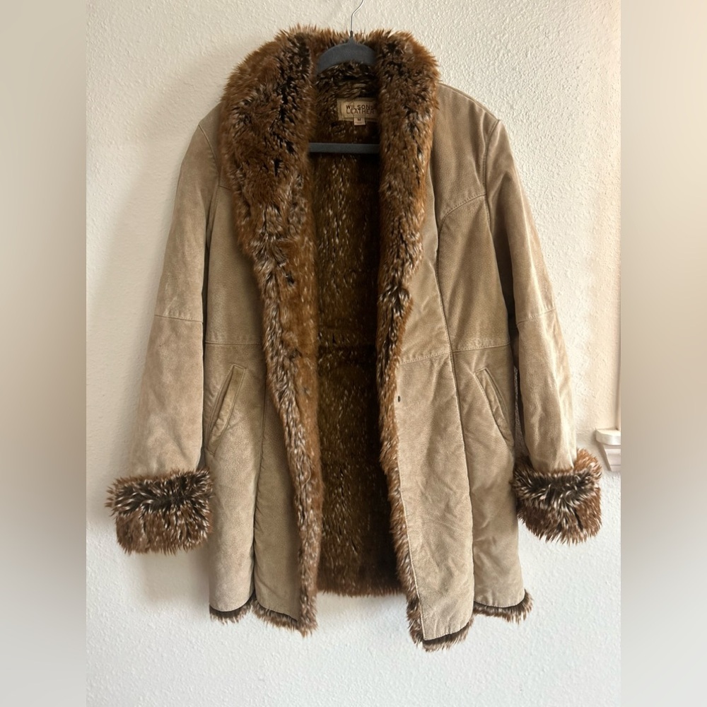 Vtg Y2K Wilson’s Leather Suede Penny Lane Faux Fur Coat Jacket